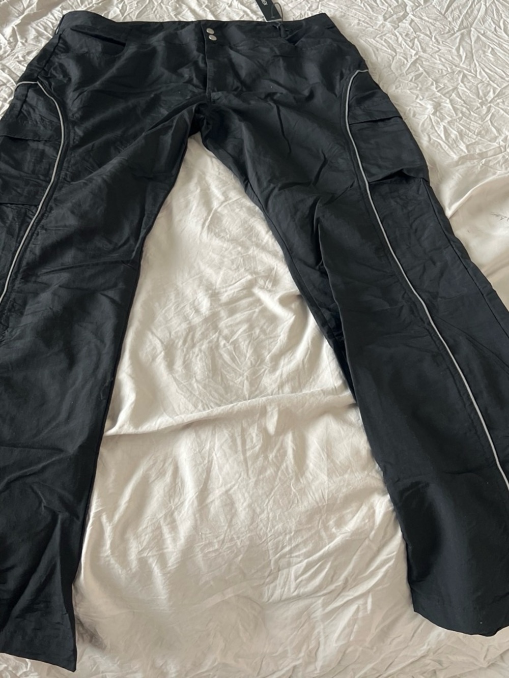 Fashion Nova Black Cargo Pants with Contrast Piping
